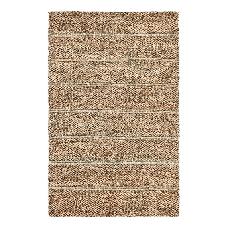 Light brown rug with flat woven texture and horizontal striped pattern
