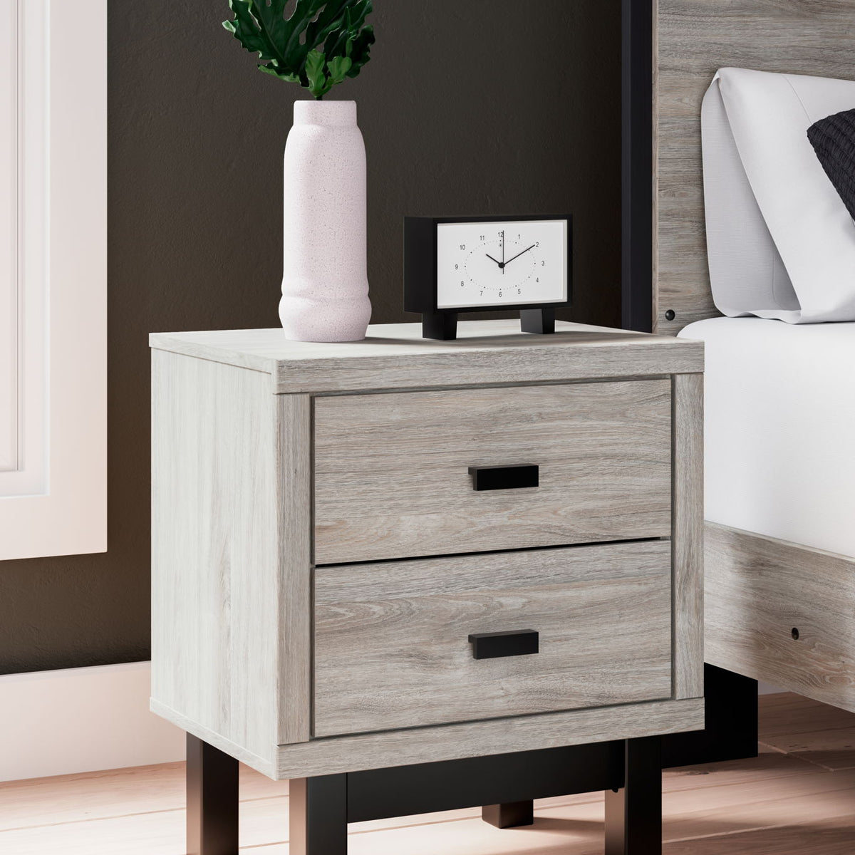 Vessalli - Two Drawer Nightstand - Black / Gray