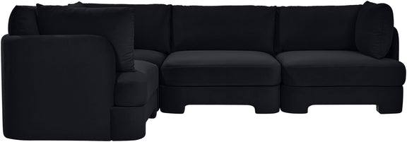 Black velvet sectional sofa with chaise and ottoman, 4-piece set