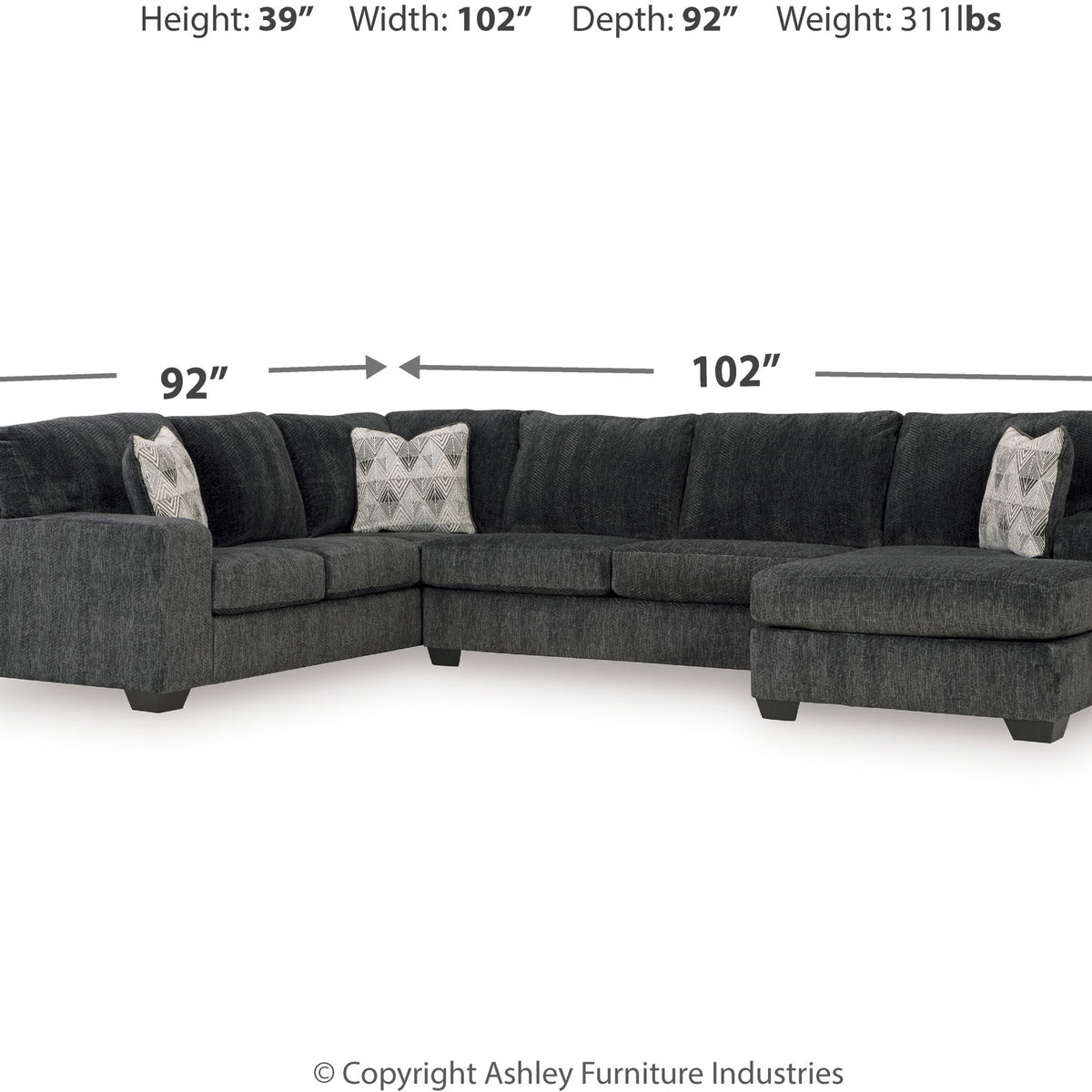 Hollyview - 3-Piece Sectional With Raf Corner Chaise - Shadow