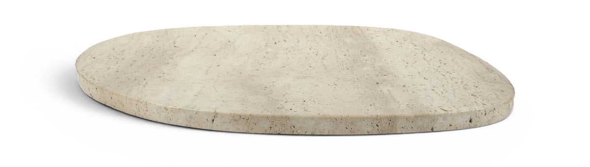 Livia beige marble decorative tray, round stone top with subtle speckling