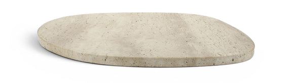 Livia beige marble decorative tray, round stone top with subtle speckling