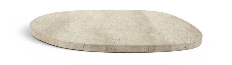 Livia beige marble decorative tray, round stone top with subtle speckling