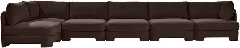 Brown velvet L-shaped armless sectional sofa with 6 modular pieces
