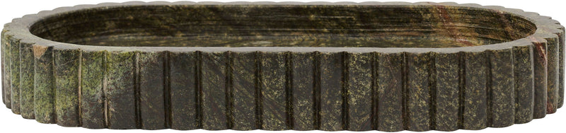 Green genuine marble tray with scalloped ridged sides and textured rim