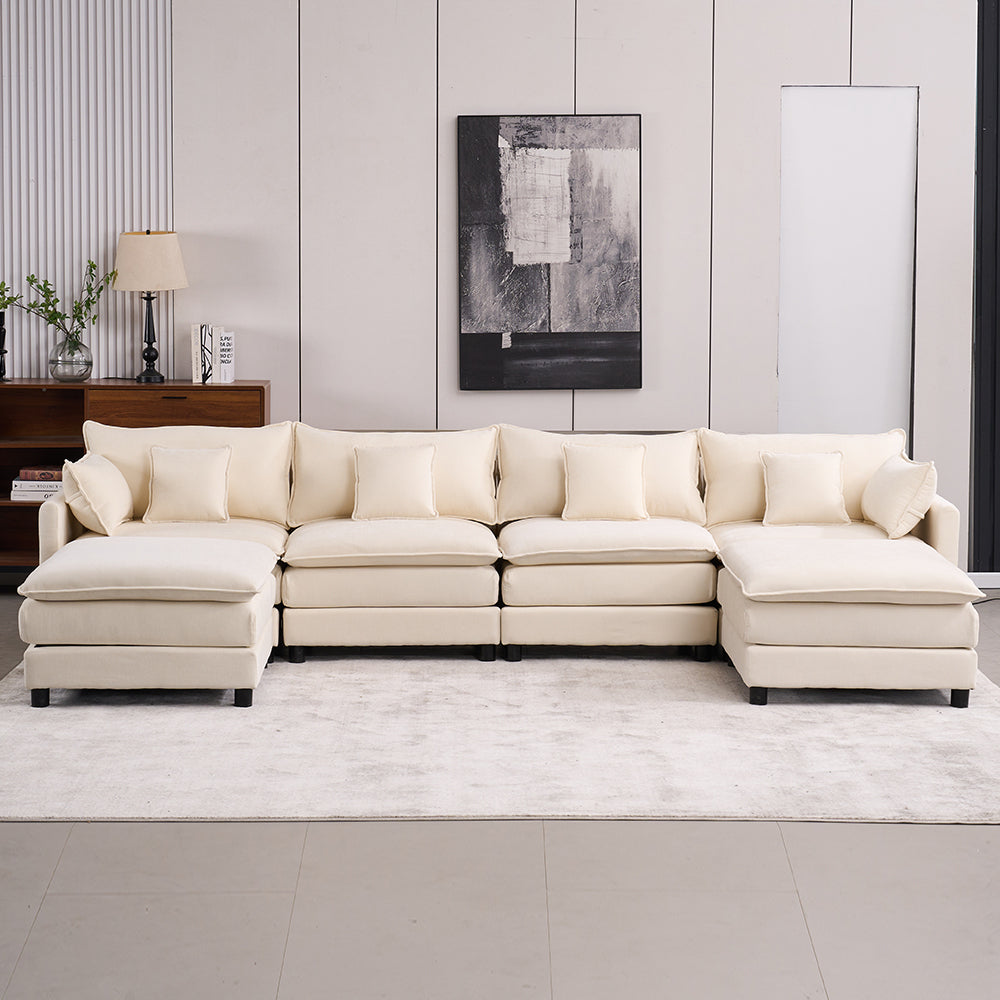Piece Upholstered Sectional,Sectional Sofa Couch,4 Seat Sectional Couches for Living Room U-Shaped Modern Chenille Sofa Sleeper(White)