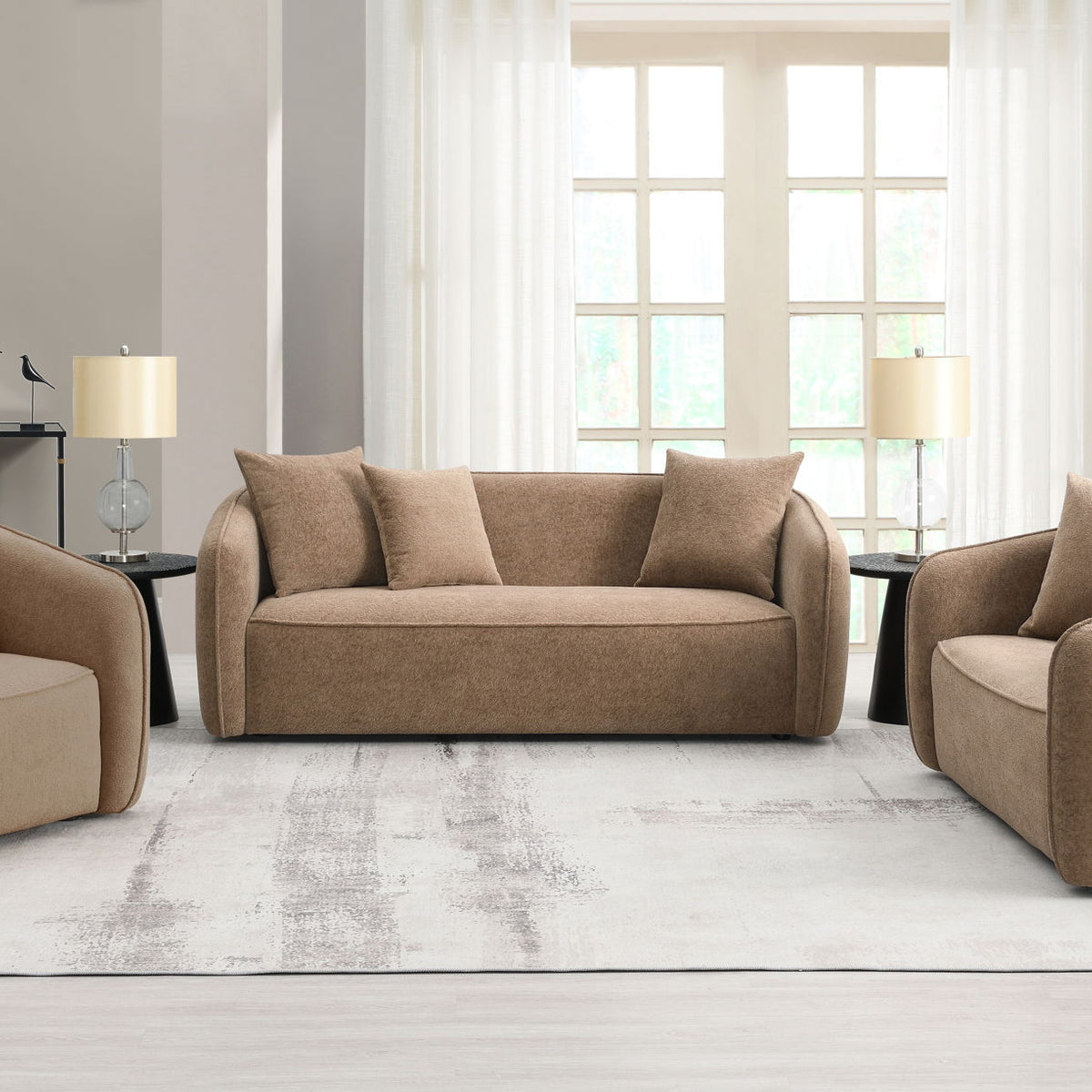 Keith - Chenille 3 Piece Living Room Set (Comes With Matching Color Toss Pillows)