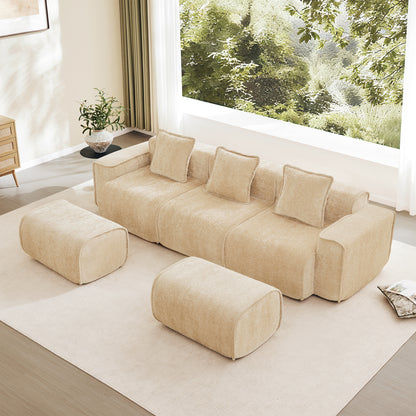 3-Seater Modular U-Shaped Velvet Sectional Sofa - Light Camel Velvet