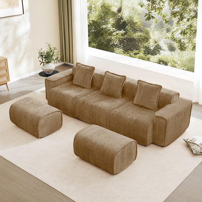 3-Seater Modular U-Shaped Velvet Sectional Sofa - Brown Velvet