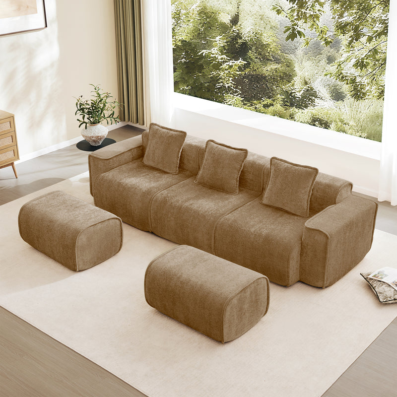 3-Seater Modular U-Shaped Velvet Sectional Sofa - Brown Velvet