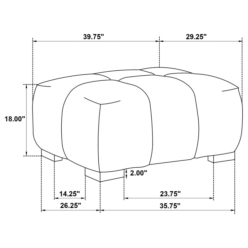 Rectangular ottoman dimensions diagram with height and width measurements.