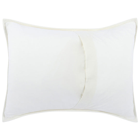 Eggshell cotton-linen sham with envelope fold seam and piped trim