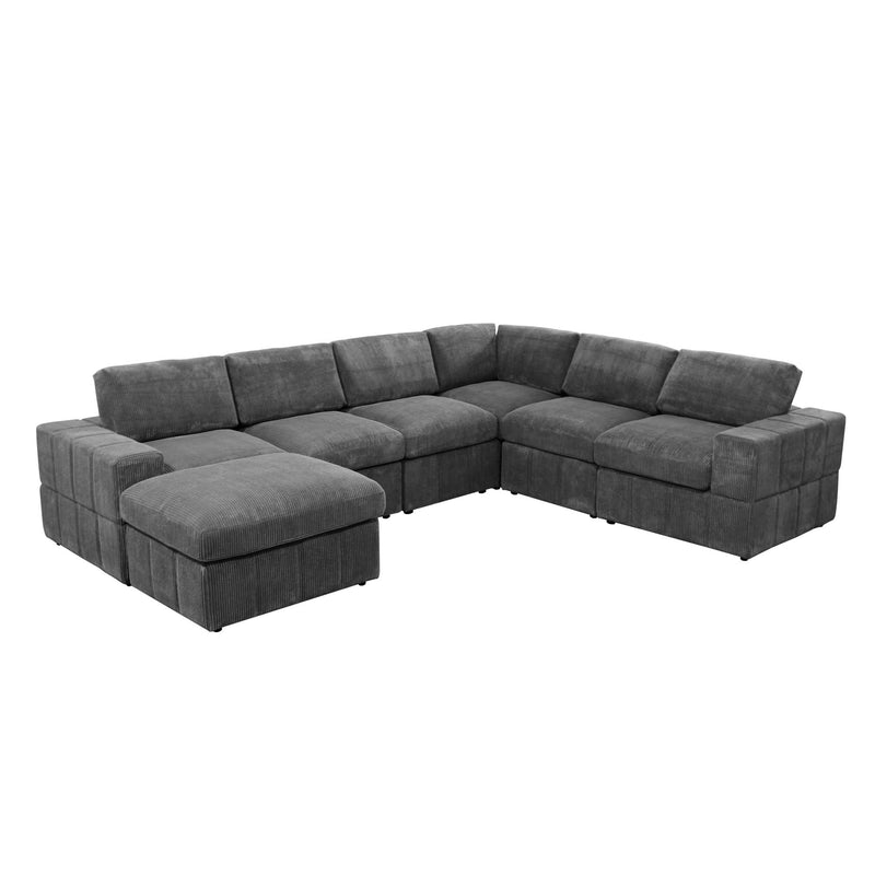 Dark gray modular sectional sofa with chaise ottomans, L-shaped configuration