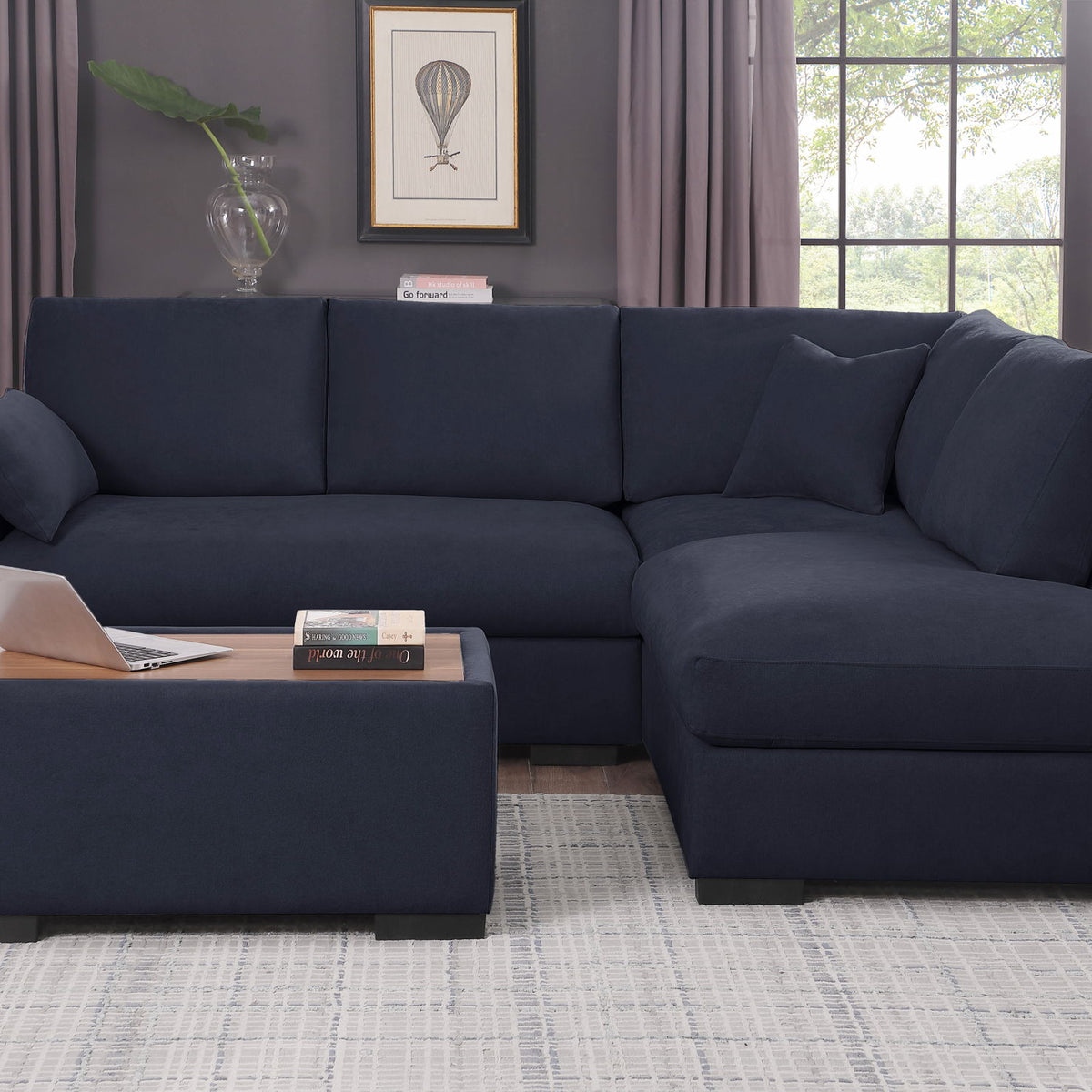 Joshua - 100" Sectional Sofa with Right Facing Chaise and Console Ottoman