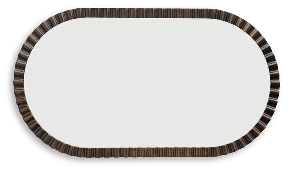 Oval accent mirror with ribbed dark brown frame, horizontal oval shape