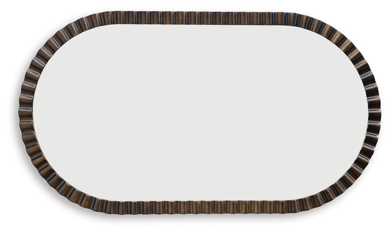 Oval accent mirror with ribbed dark brown frame, horizontal oval shape