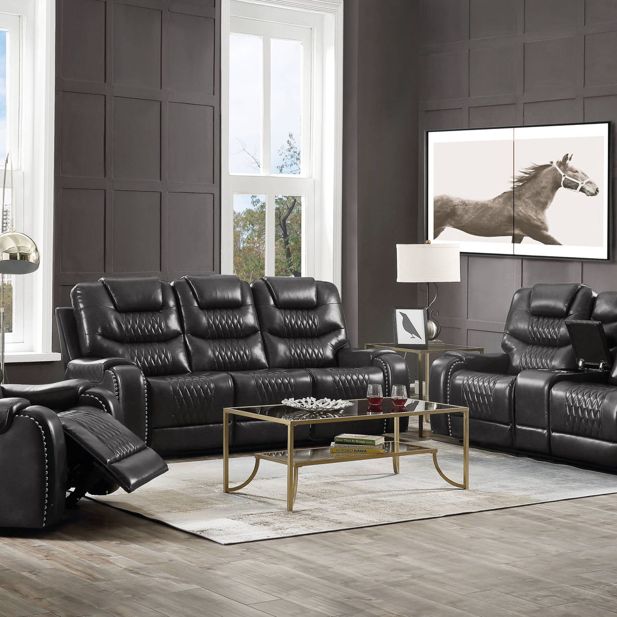 Braylon - 3 Pieces Living Room Set, Manual Recliner - Brown