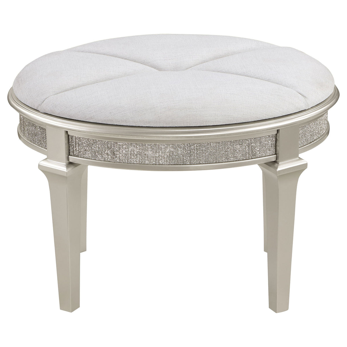 Colwood - Upholstered Oval Vanity Stool With Glitter Trim Seat - Silver Gray