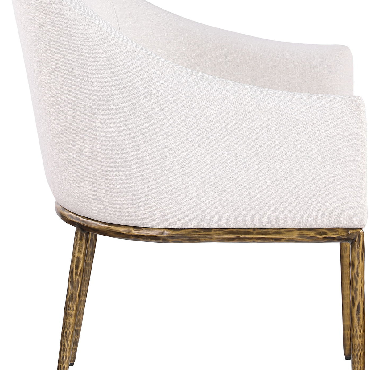 Ferro - Linen Textured Performance Fabric Upholstered Dining Arm Chair - Cream / Brushed Gold