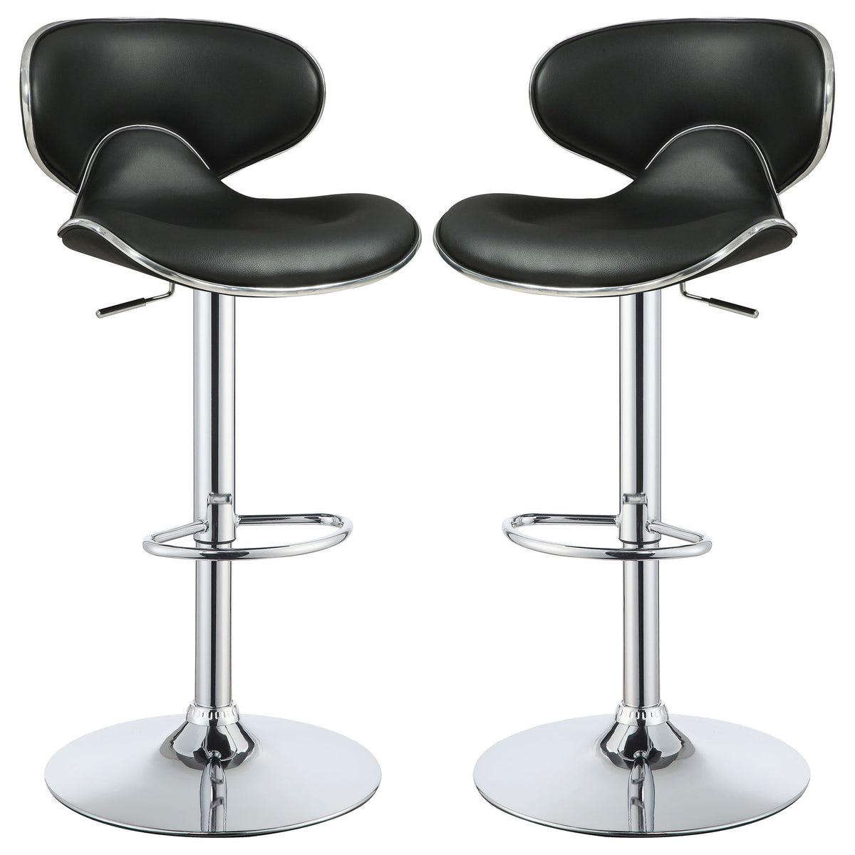 Bar Stool With Curved Design, Height Adjustable & Swivel Base (Set of 2) - Black