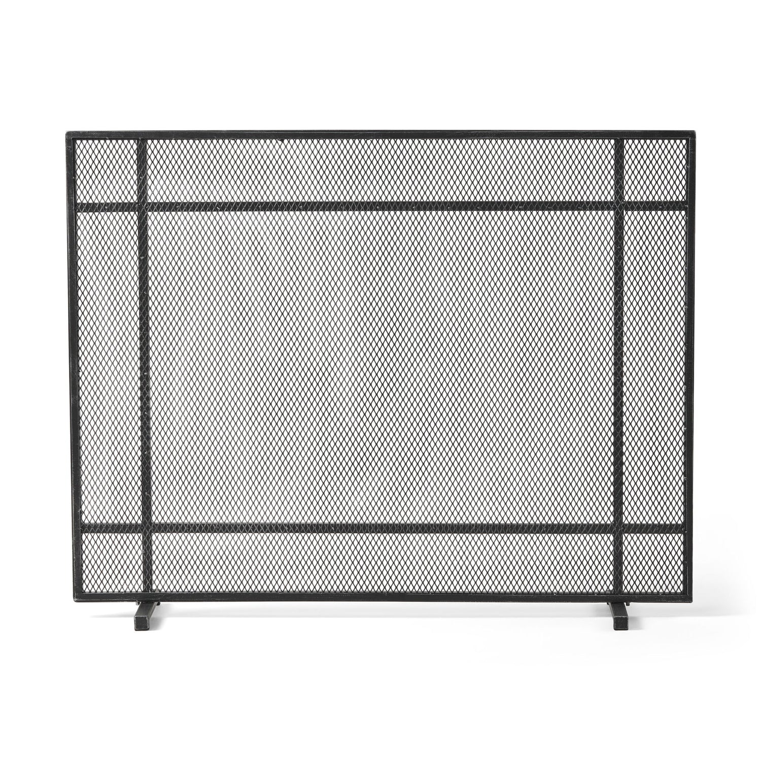 Markus - Modern Single Panel Iron Firescreen Black Brushed Silver