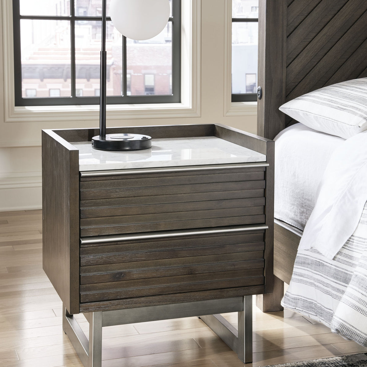 Arkenton - Grayish Brown / White - Two Drawer Night Stand