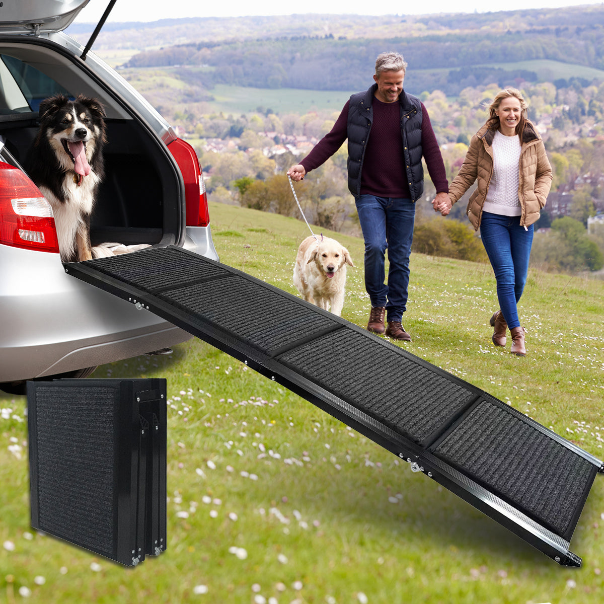 Dog Ramp for Car, 71' Long & 20' Wide Folding Portable Pet Stair Ramp with Non-Slip Rug Surface, Extra Wide Dog Steps for Medium & Large Dogs Up to 250LBS Enter a Car, SUV & Truck