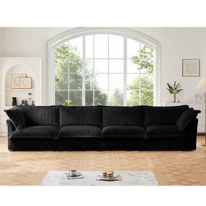 4-Seater Slipcovered Corduroy Sofa - Black Corduroy
