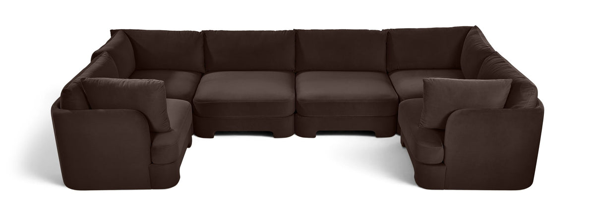 Dark brown velvet U-shaped sectional sofa with sectional seat and arm padding