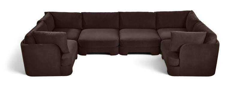 Dark brown velvet U-shaped sectional sofa with sectional seat and arm padding