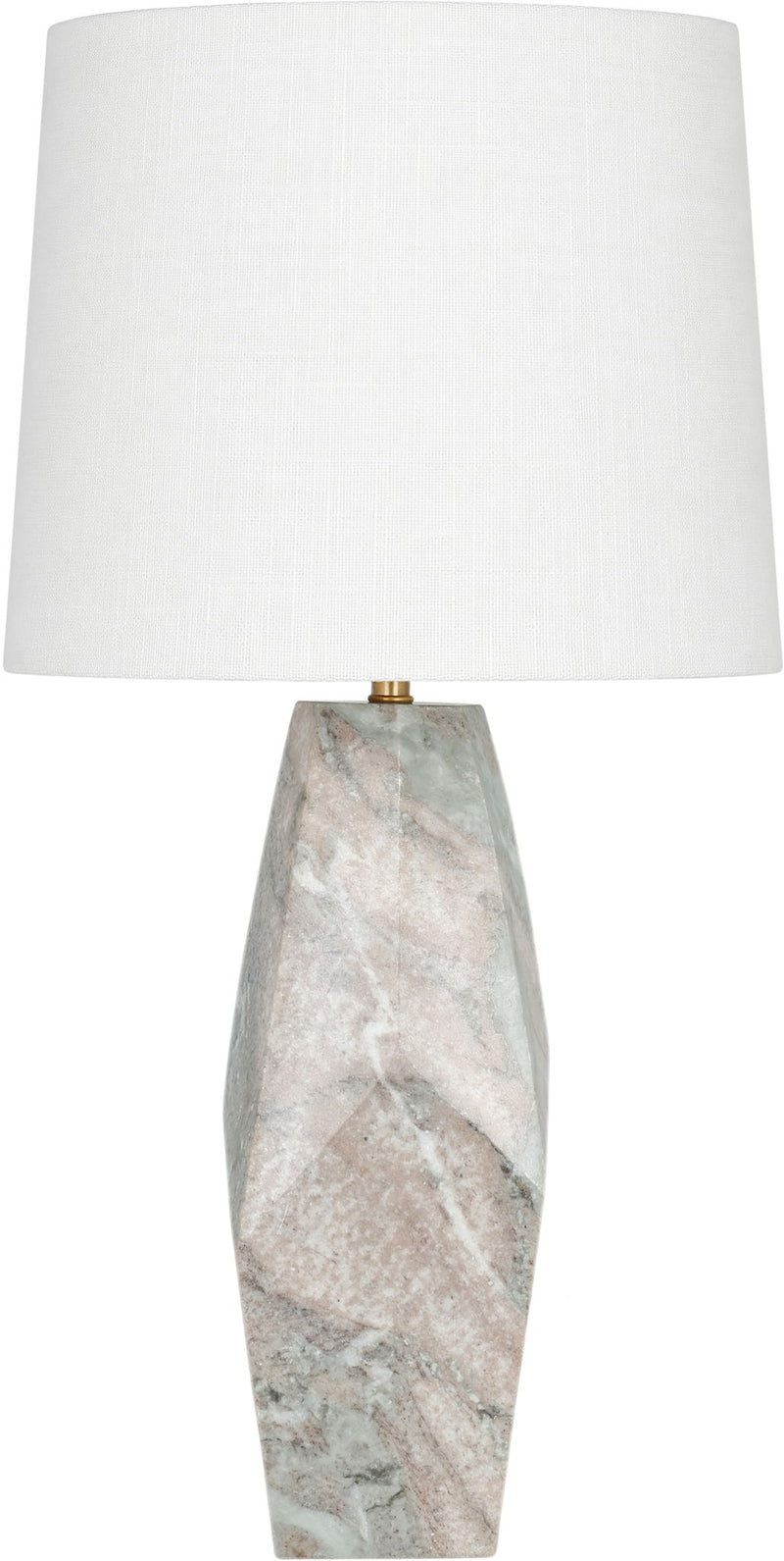 Marble table lamp with white fabric shade and gray marble base