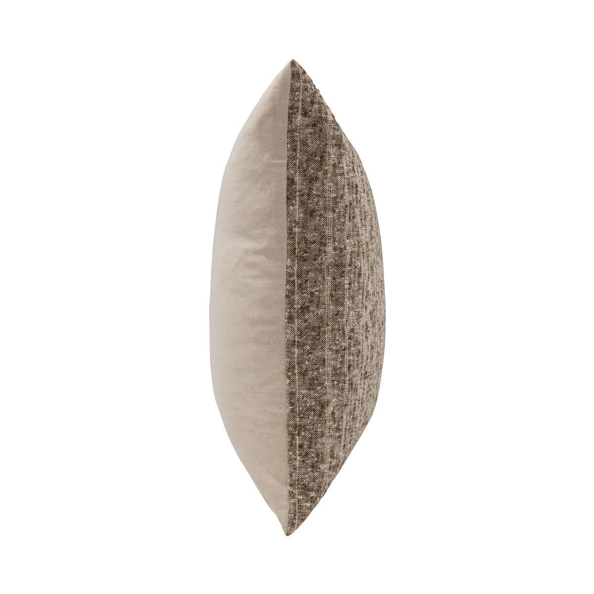 Beryl pillow, natural cream with cocoa brown textured side panel shown from edge