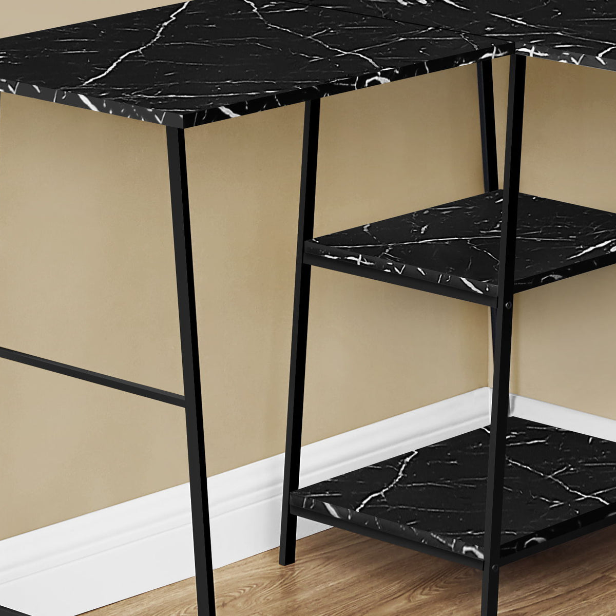 Computer Desk, Home Office, Corner, Storage Shelves, L Shape, Work, Laptop, Marble Look Laminate, Contemporary, Modern