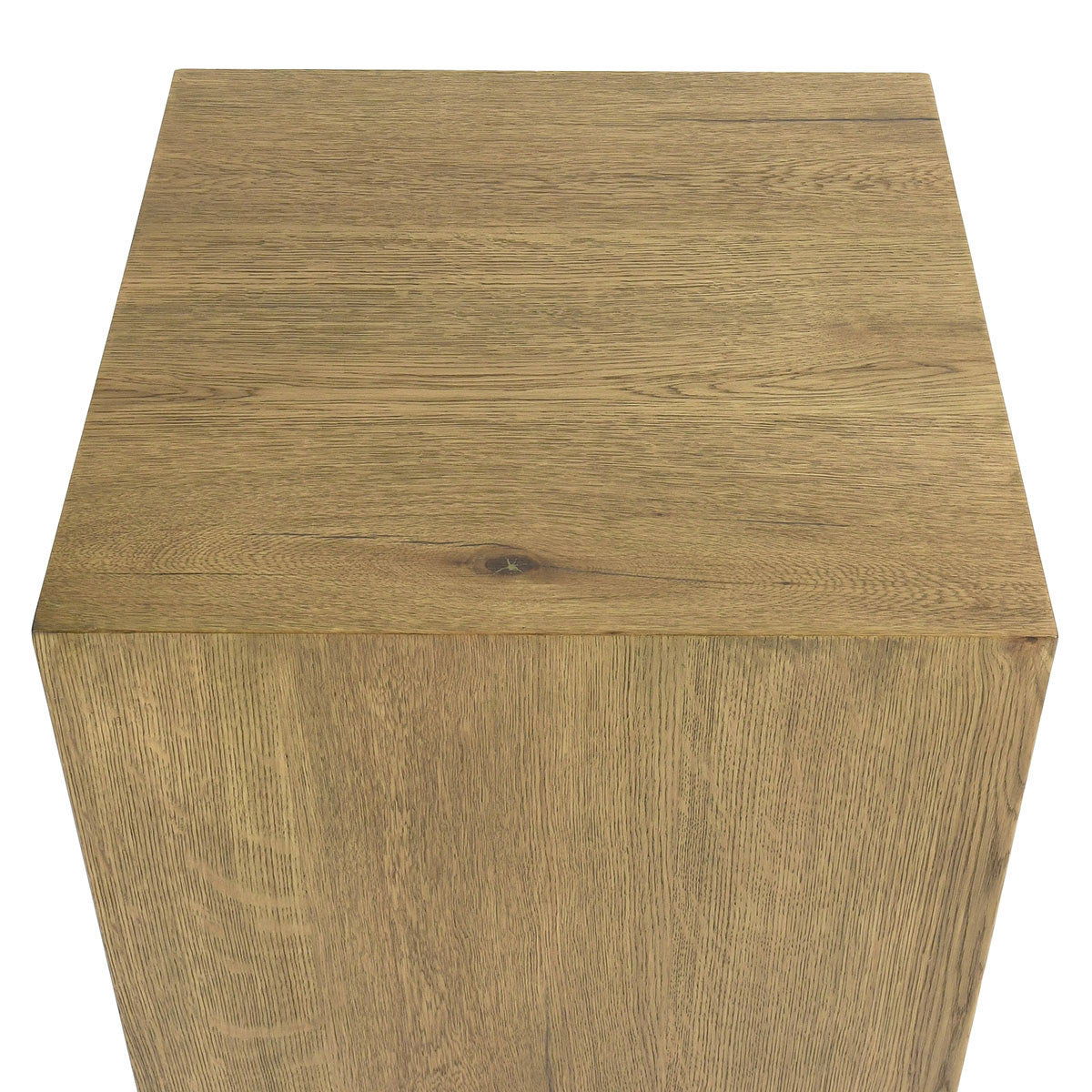 Square end table with square tabletop and light brown wood-grain finish