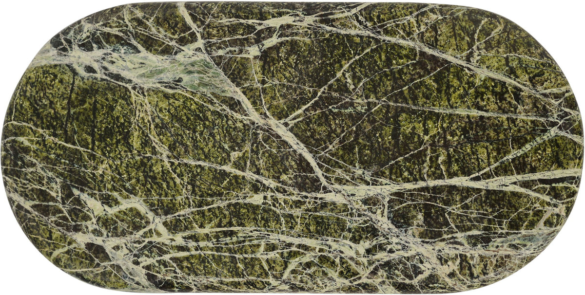 Genuine marble tray, oval green marble with white vein patterns