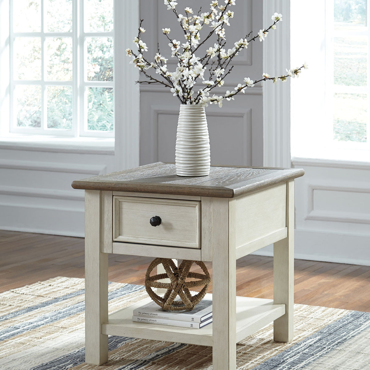 Bolanburg - Rectangular End Table - White / Brown / Beige