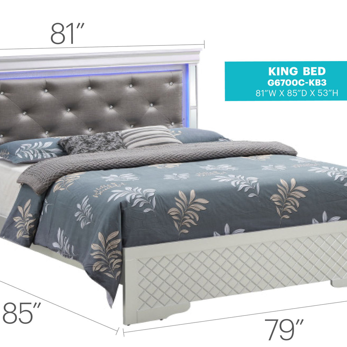 Bed With LED Light Accents Headboard