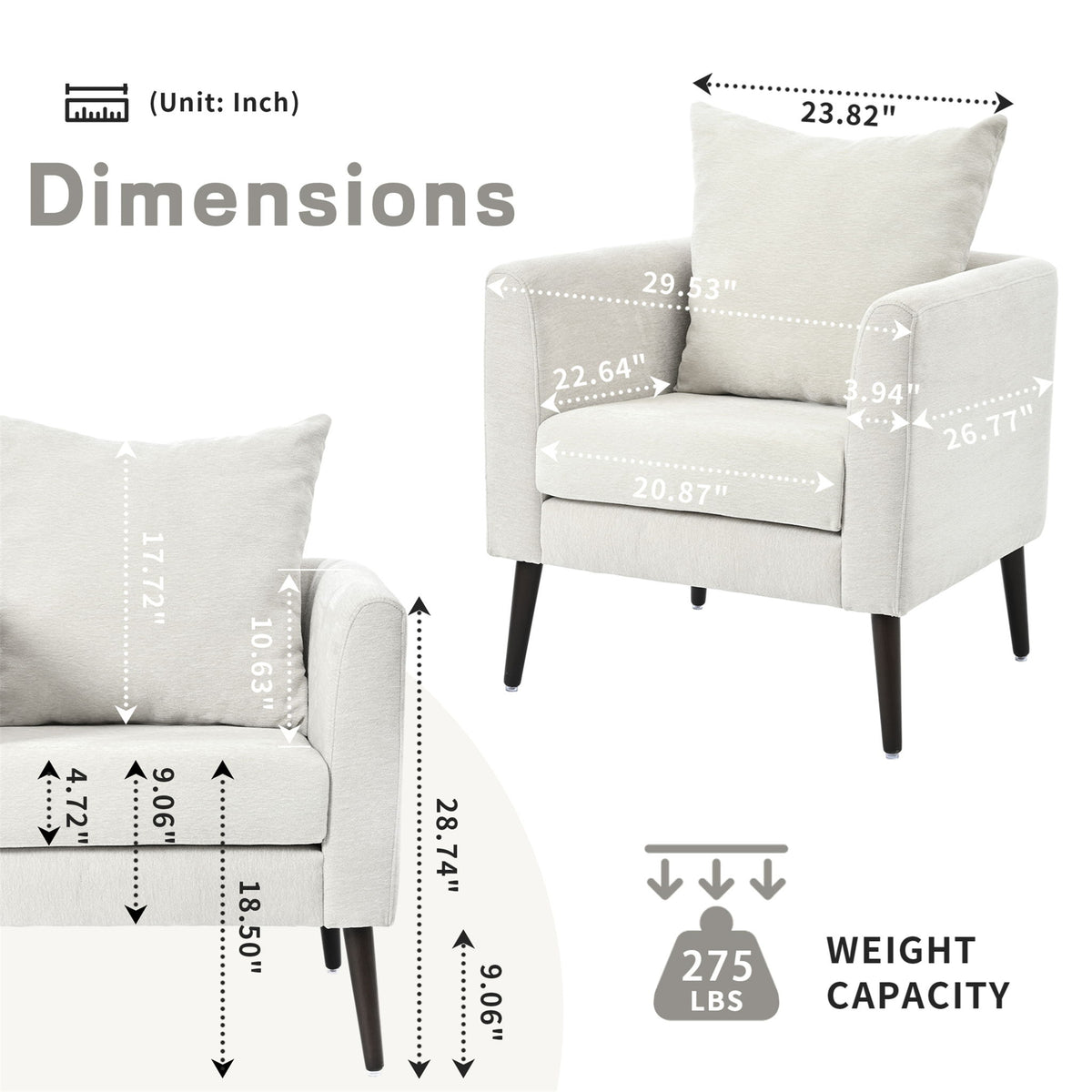 Modern Accent Upholstered Armchair With Pillow
