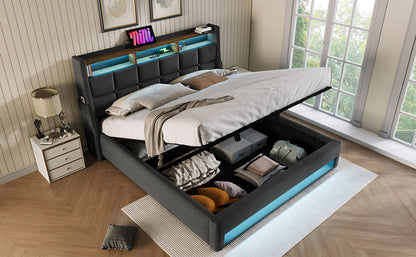 Upholstered Platform Bed With A Hydraulic Storage System, LED And USB Charging (Without Mattress)
