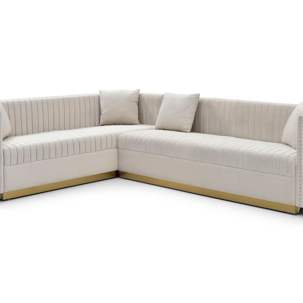 Contemporary Vertical Channel Tufted Velvet Sectional Sofa For Living Room With 4 Pillows