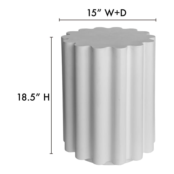 Taffy white fluted accent table, 15 in W x D and 18.5 in H