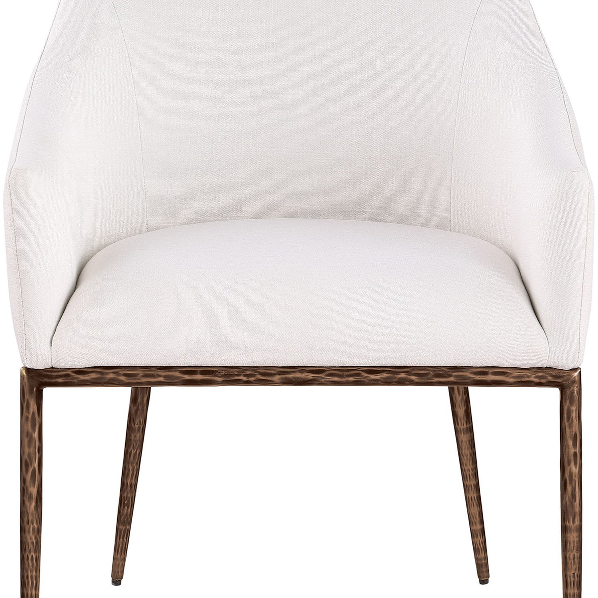 Ferro - Linen Textured Performance Fabric Upholstered Dining Arm Chair - Cream / Brushed Bronze