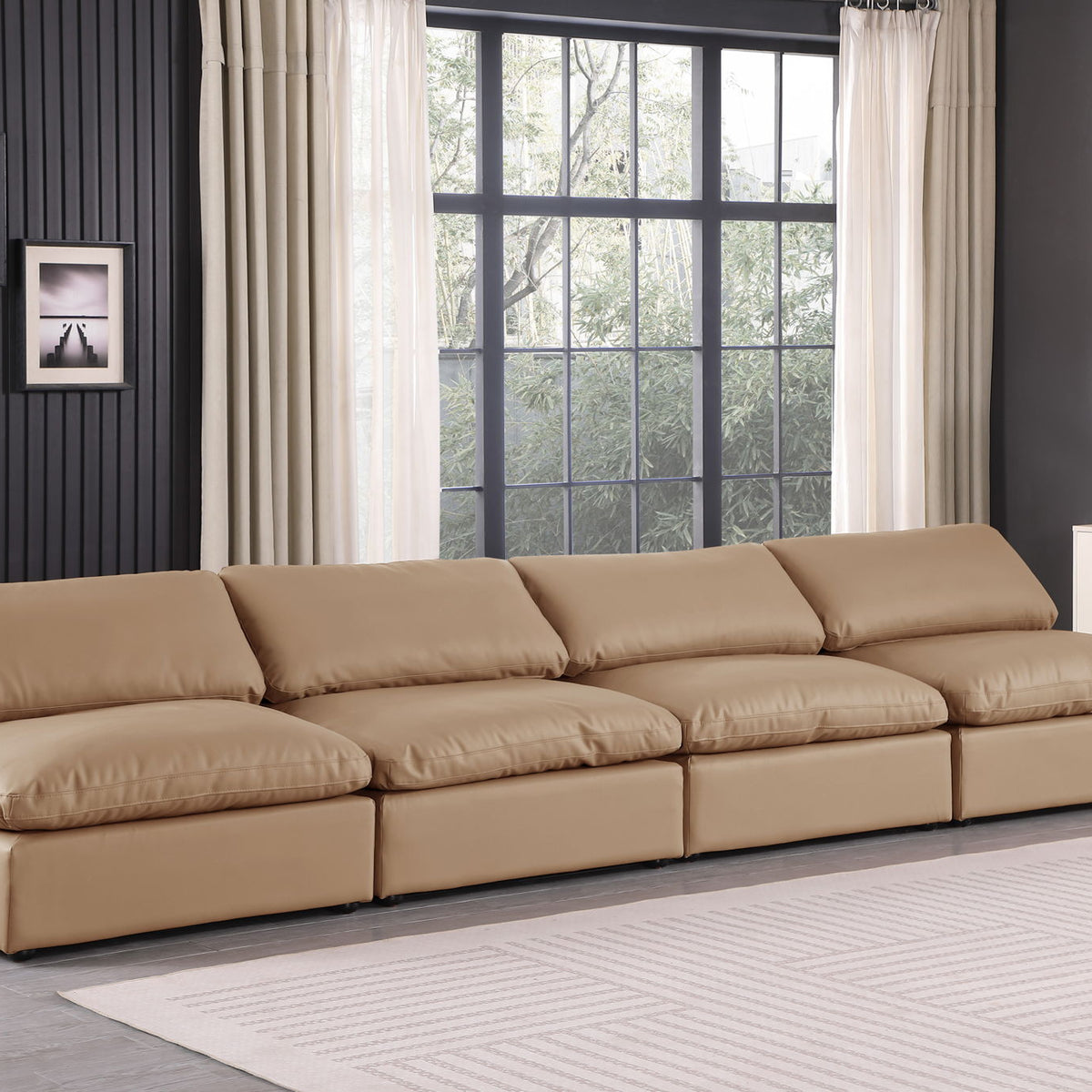 Comfy - Faux Leather Modular Armless Sofa 4 Pieces - Tan