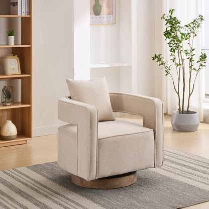 29.1'W Swivel Accent Open Back Chair Modern Comfy Sofa Chair With Weathered Base For Nursery Bedroom Living Room Hotel Office, Club Chair Leisure Arm Chair For Lounge, Beige, Linen Blend