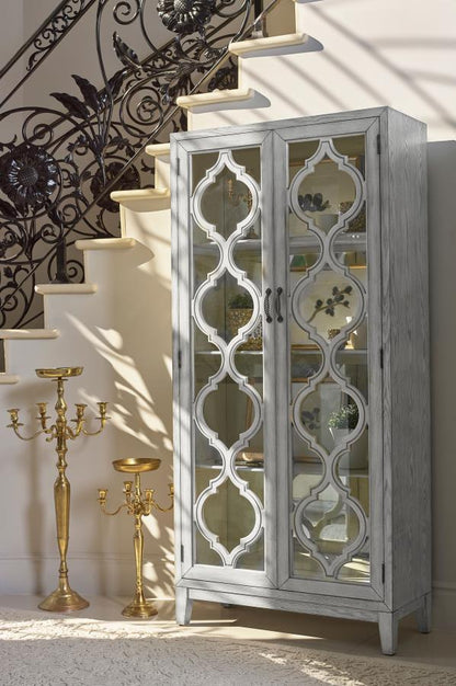 Mckellen - 2 Door Wood Trellis Tall Cabinet - Distressed White