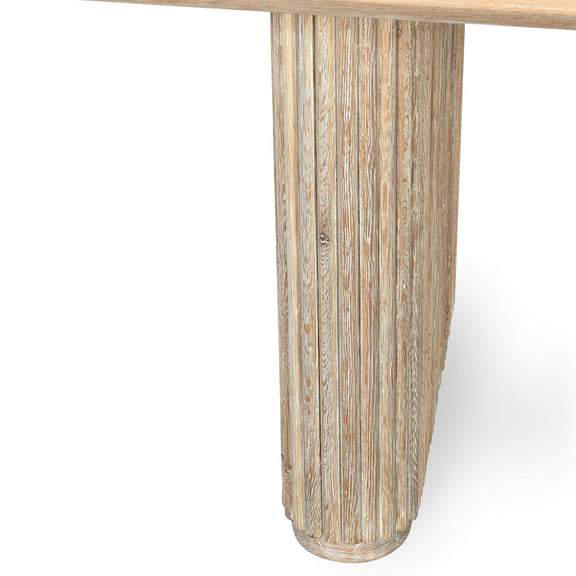 Light brown oak dining table leg with carved round edge