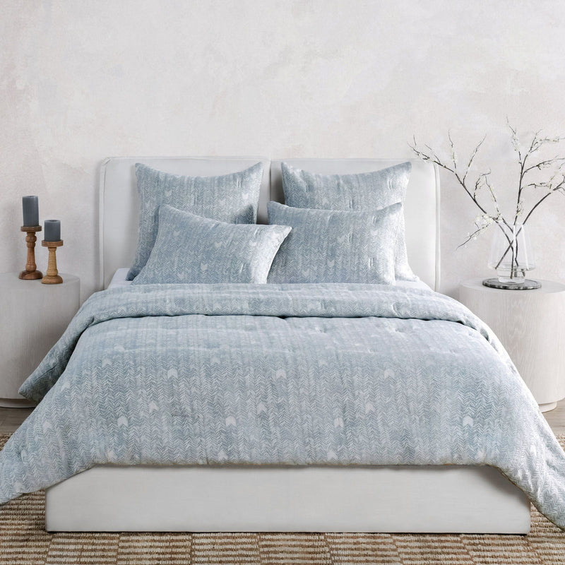 3-piece comforter set in storm blue with herringbone pattern, matching pillow shams
