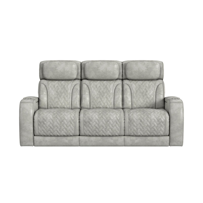 Prime Time - P3 Sofa With Ddt, 3.0 Table, 7 Colors (Led And Cup Holders), Reading Light, Vibration, Speaker, And Heat Massage - Leather Gel Light Gray