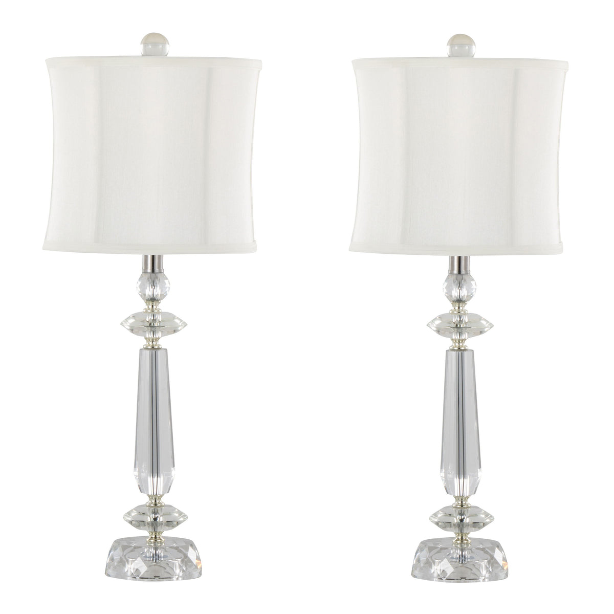 Karat - Contemporary Crystal Table Lamp (Set of 2) - Clear Crystal / Chrome / White Softback