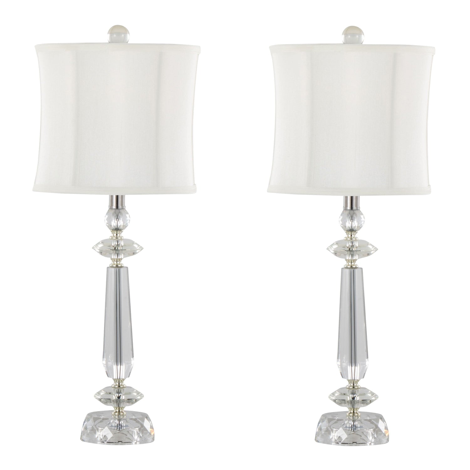 Karat - Contemporary Crystal Table Lamp (Set of 2) - Clear Crystal / Chrome / White Softback